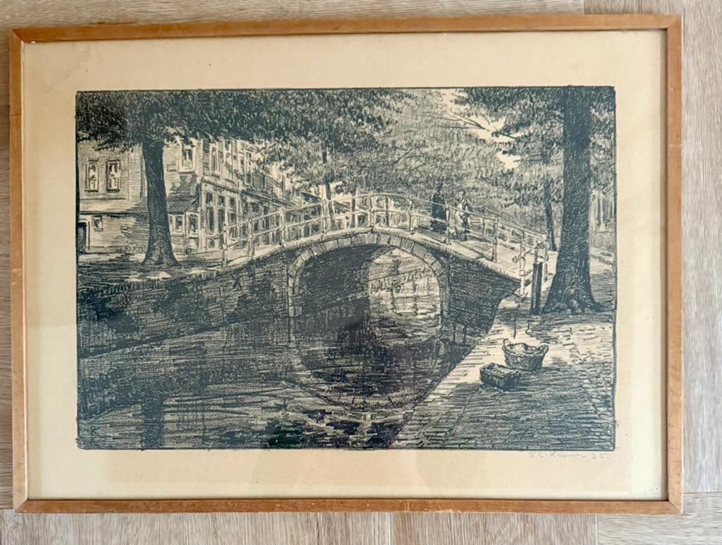 Ingelijste tekening Reguliersgracht, Ophalen of Verzenden