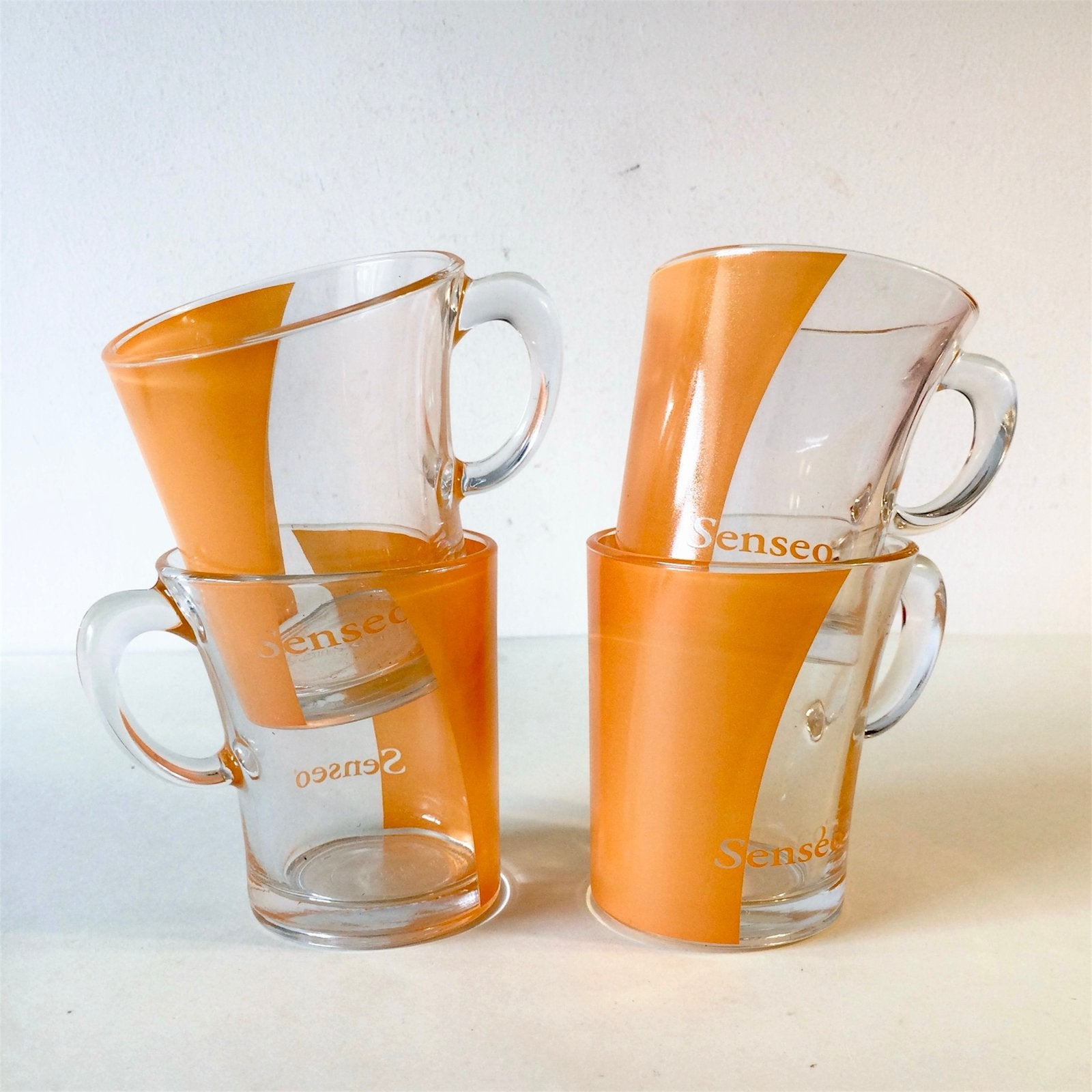 Set van 4 Oranje Glazen Kopjes Senseo Douwe Egberts, Glas of Glazen, Verzenden, Overige stijlen, Glas