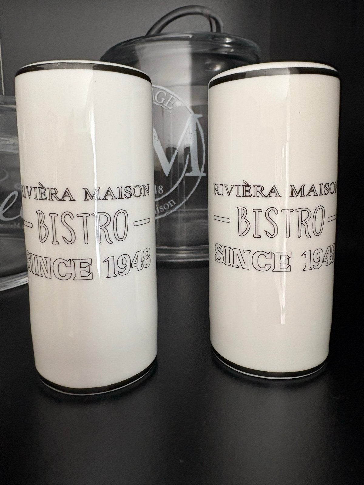 Riviera Maison Bistro peper en zout - Set van 2, Ophalen of Verzenden, Zo goed als nieuw, Steen/keramiek, Wit
