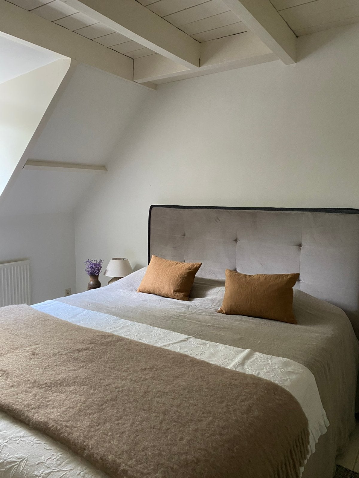 Hoofdbord velours, Huis en Inrichting, Ophalen of Verzenden, Zo goed als nieuw, Tweepersoons, Grijs