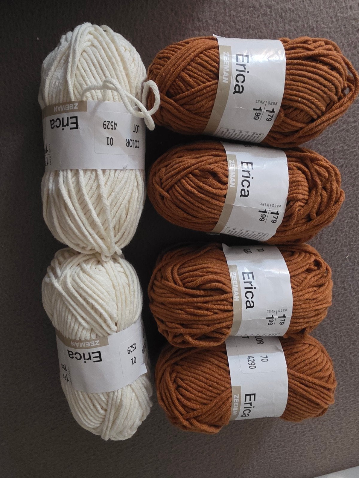 Zeeman Erica Wol - Crème en Bruin (6 bollen), Hobby en Vrije tijd, Ophalen of Verzenden