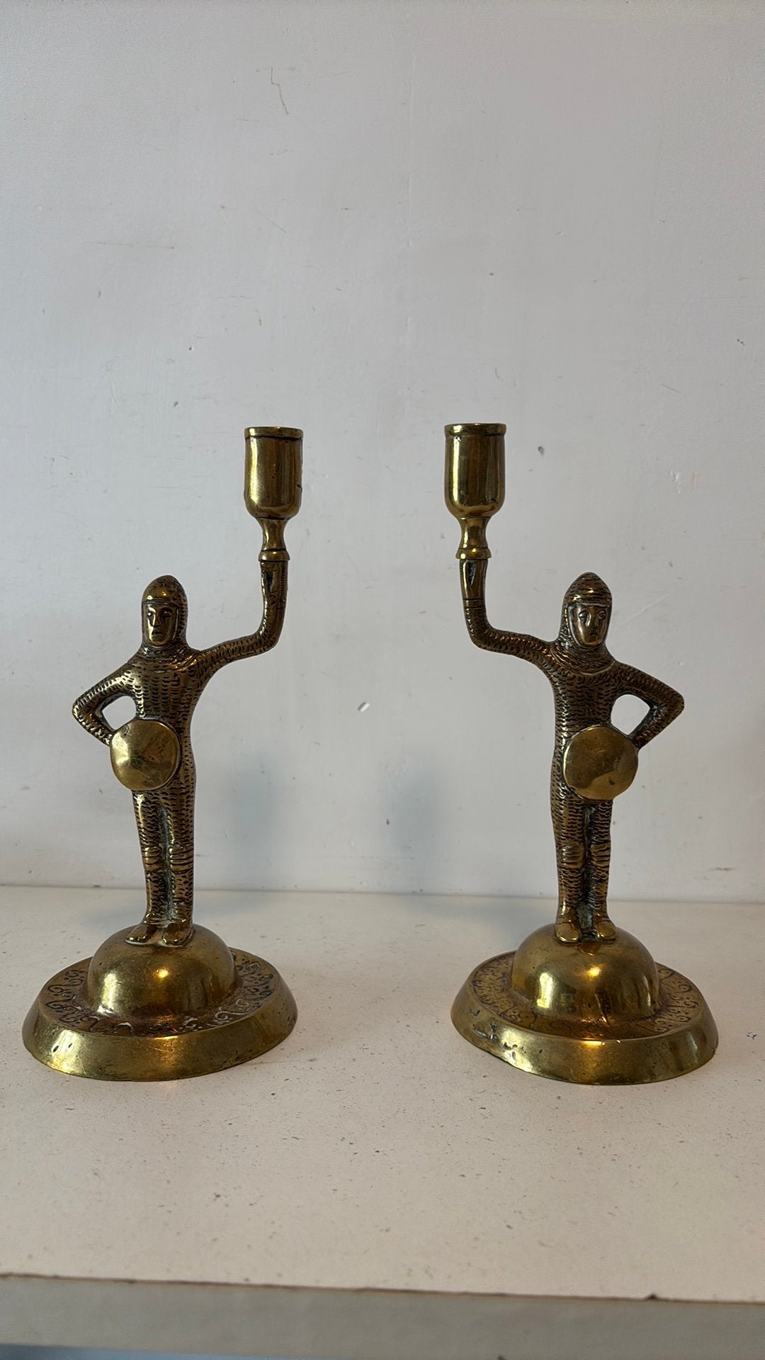 2x Kandelaar met ridder, Ophalen of Verzenden, Koper of Brons