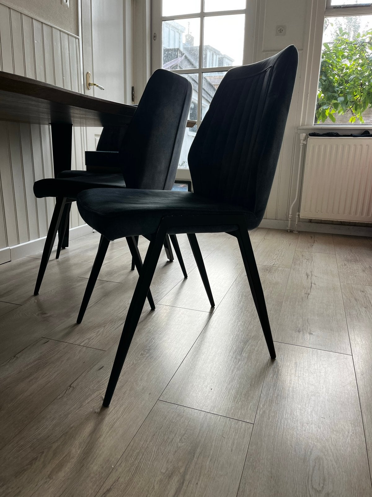 Set van 4 donkerblauwe Eijerkamp eetkamerstoelen, Blauw, Ophalen of Verzenden, Zo goed als nieuw, Vier