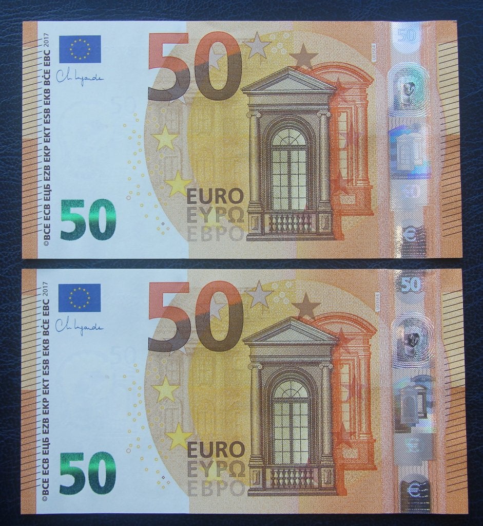 2x 50 euro 2017 UC 8769290887(96) print U035E4 pracht staat, Ophalen of Verzenden, Overige landen, 50 euro