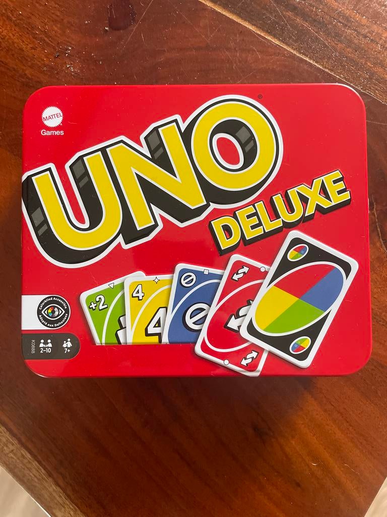 UNO Deluxe Kaartspel in Blikken Doos - Mattel Games, Een of twee spelers, Ophalen, Gebruikt