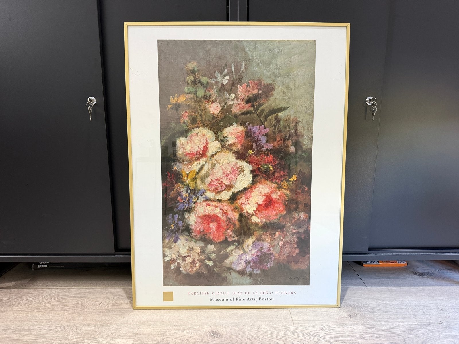 Bloemenstilleven - Narcisse Virgile Diaz de la Peña, Klassiek, Print, Papier, Ingelijst