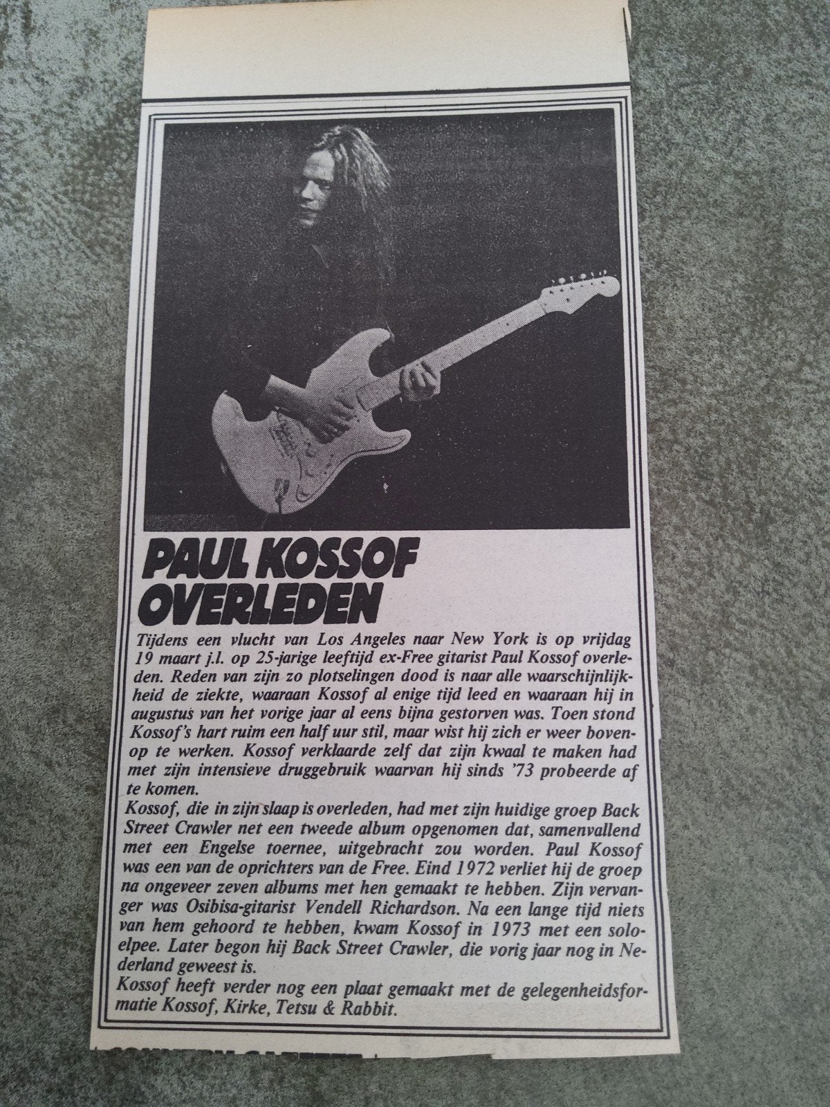 Paul Kossof  tijdens vlucht overleden, Ophalen of Verzenden, Foto of Kaart