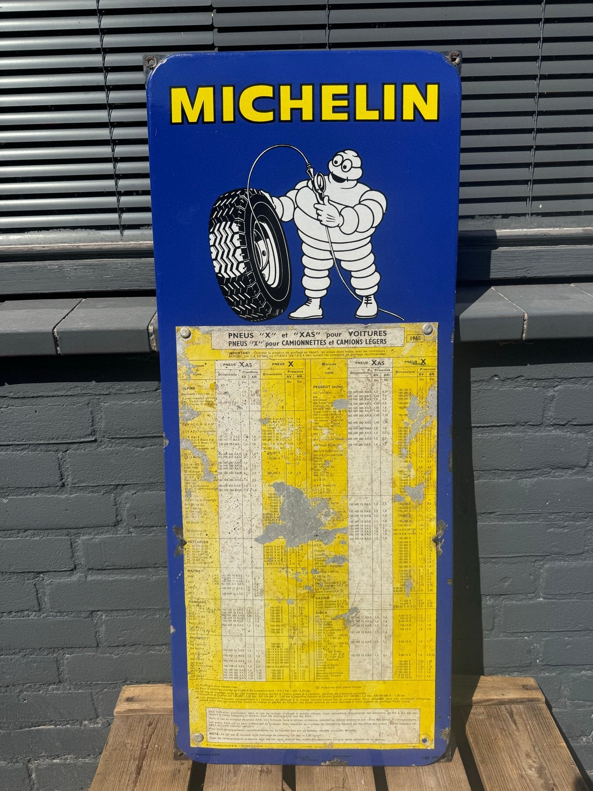 Vintage Michelin reclamebord - bandenoverzicht, Reclamebord, Gebruikt, ., Ophalen of Verzenden