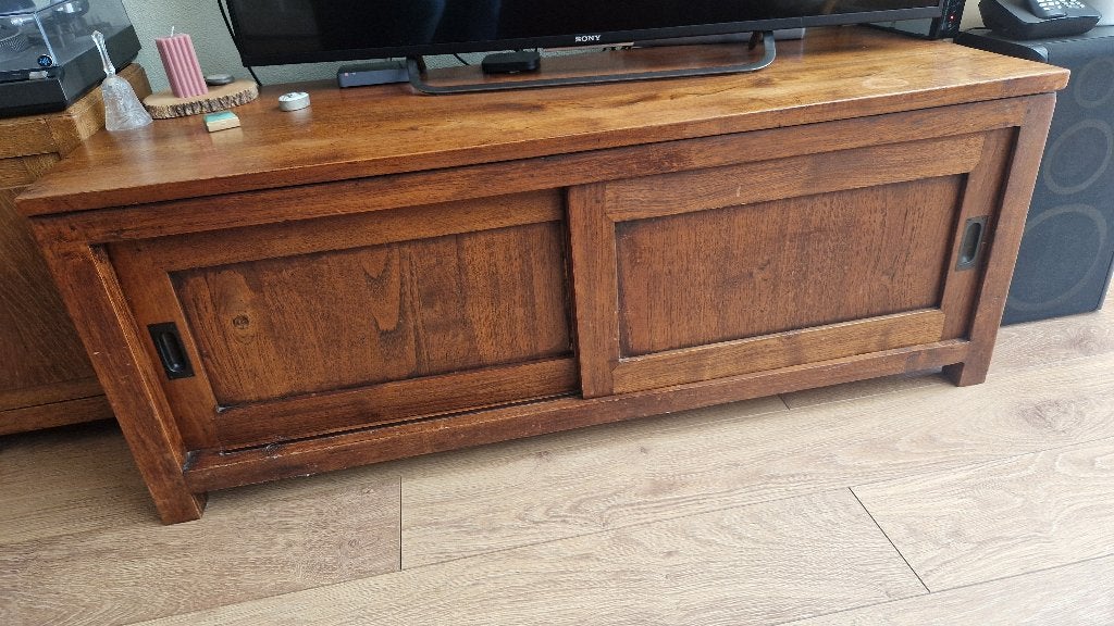 TV meubel, Ophalen, Gebruikt, Teakhout, 50 tot 100 cm