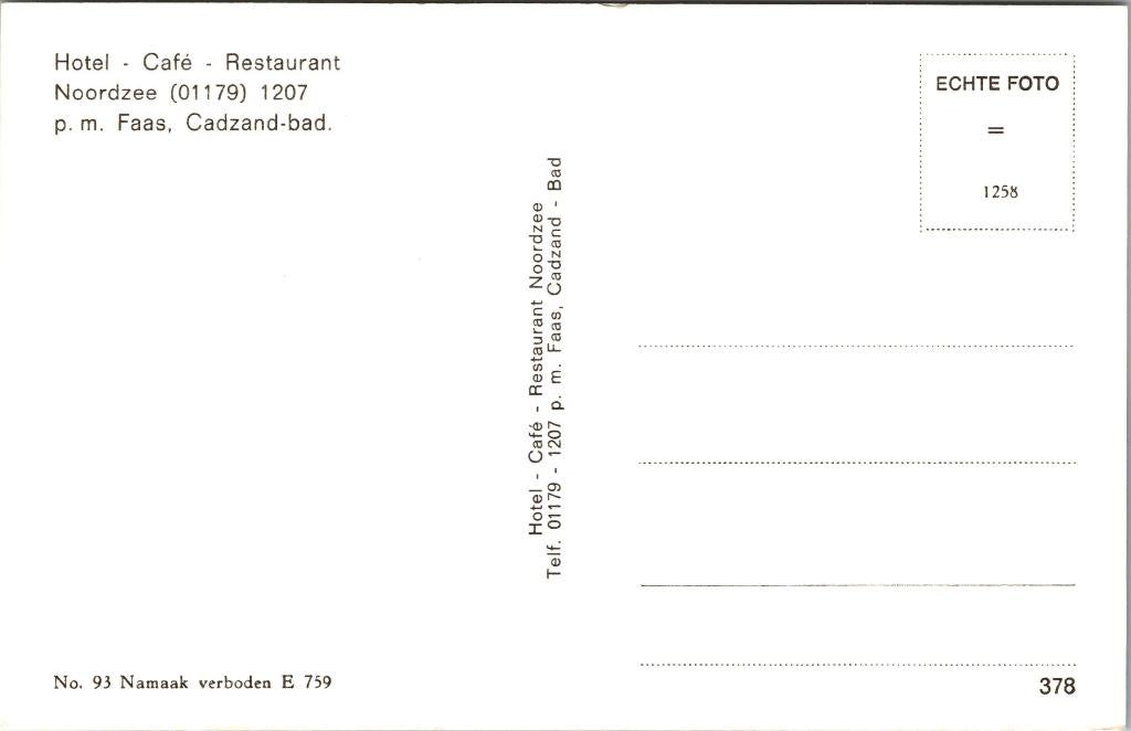 Hotel Noordzee Cadzand (1978) 2x, Verzenden, 1960 tot 1980, Gelopen, Zeeland