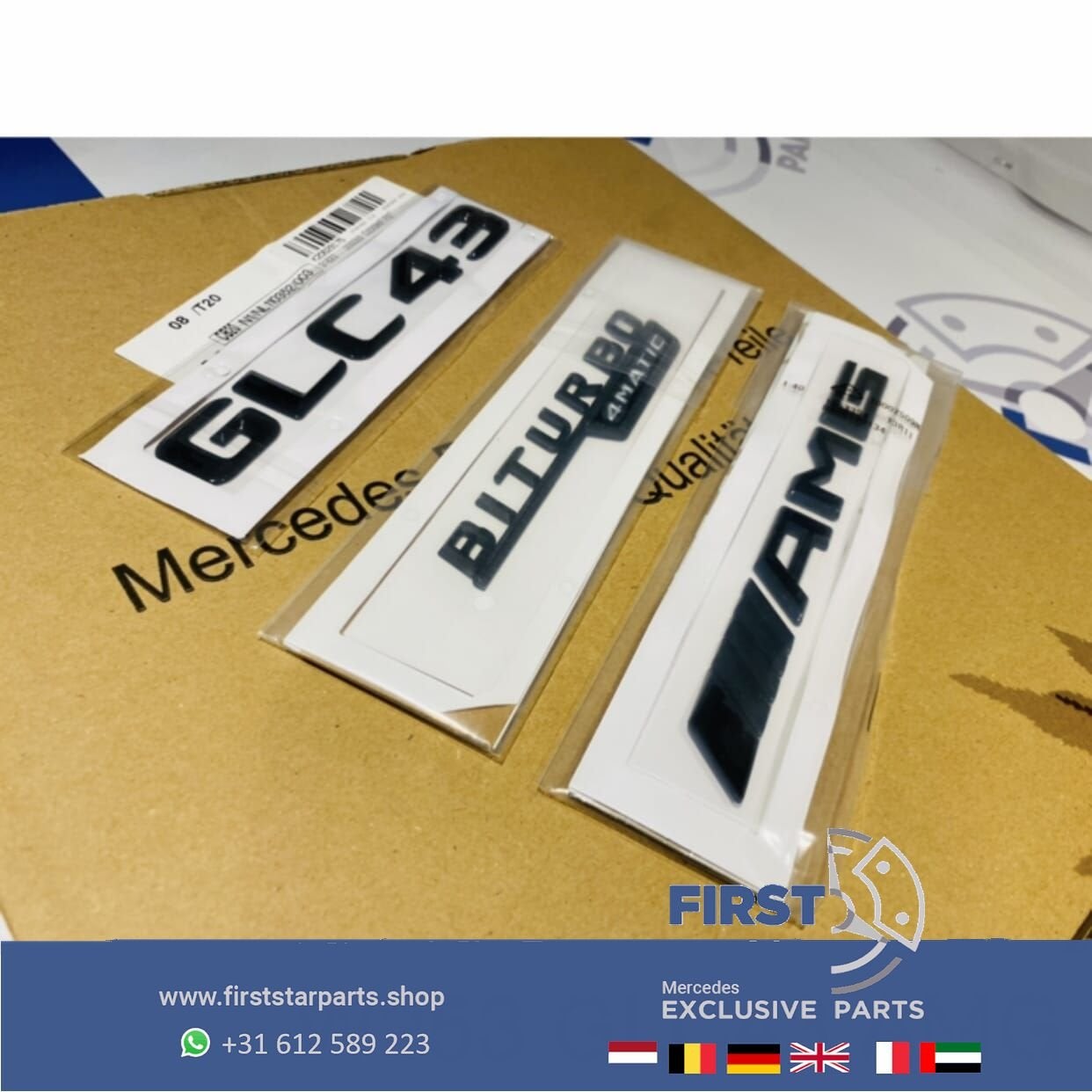 W253 GLC43 AMG LOGO SET ZWART EMBLEMEN SET Mercedes GLC KLAS, Gebruikt, -, Ophalen of Verzenden, -