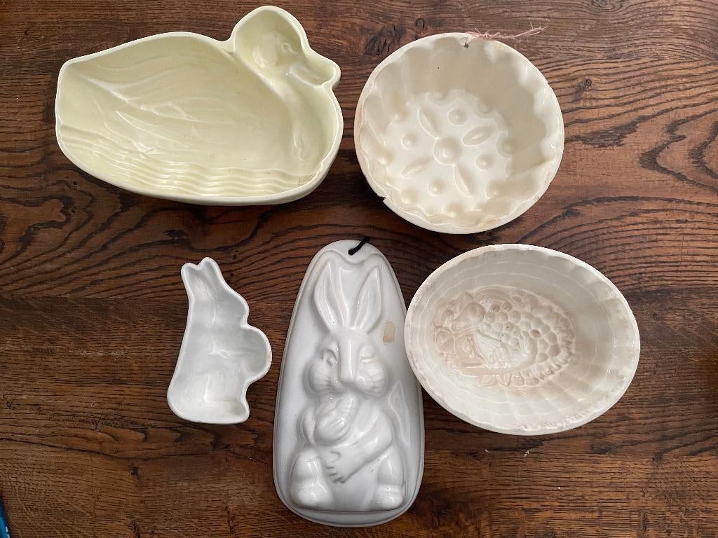Vintage puddingvormen en 1 antieke paté vorm, Verzenden