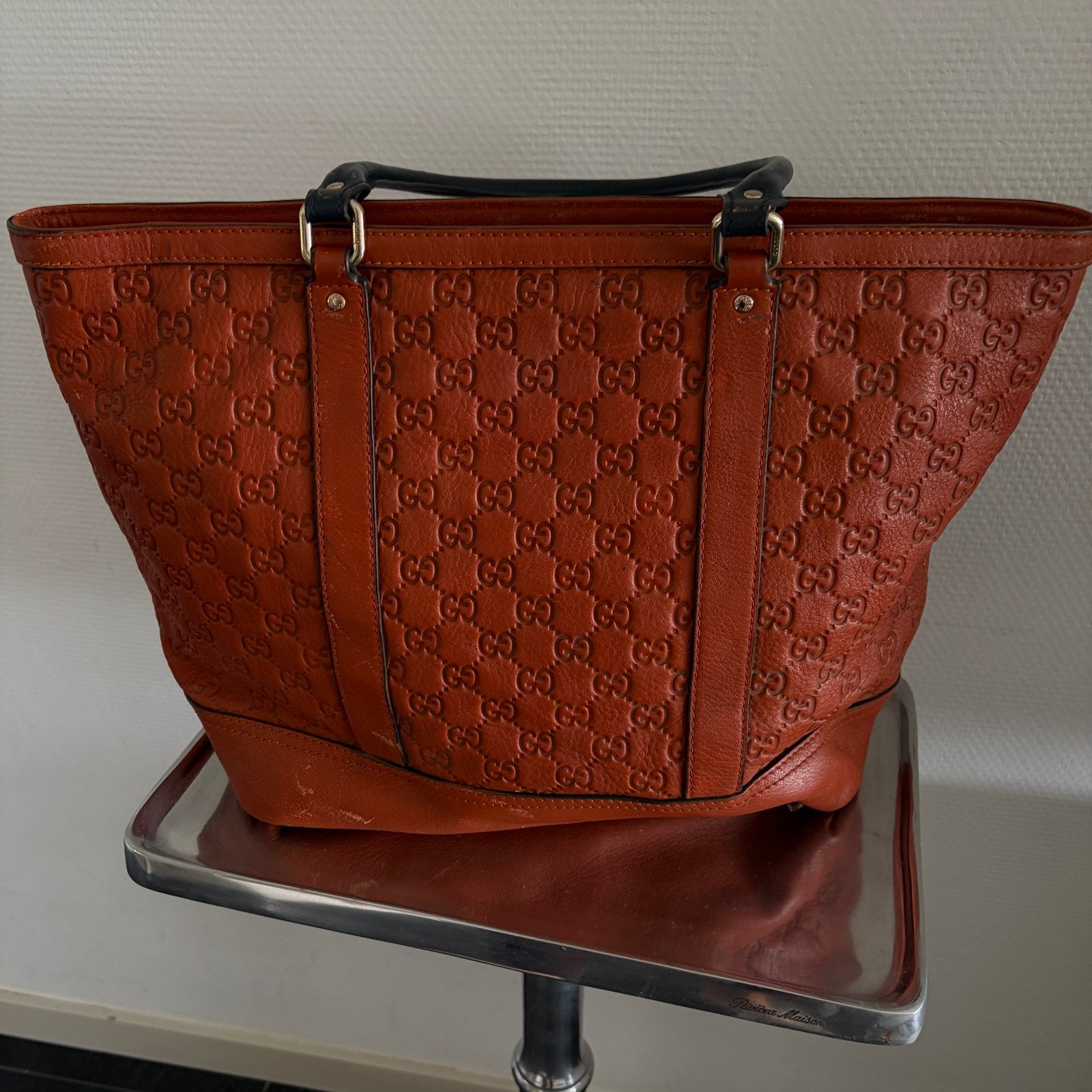 Gucci Shopper Handtas in oranje/bruin  Leer, Ophalen of Verzenden, Gebruikt, Bruin, Shopper