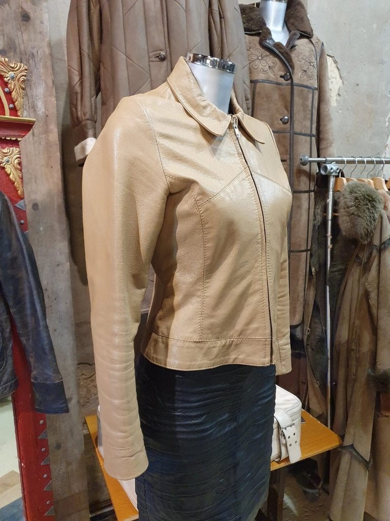 Beige Dames Jas, echt leer - Maat S, Vero Moda, Beige, Djt@dejuistetoon.eu, Ophalen of Verzenden