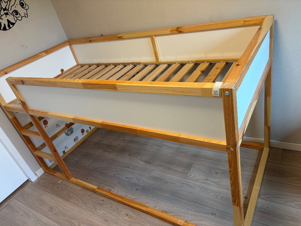 IKEA Kura bed omkeerbaar met 2 bedtent doeken, Ophalen, 85 tot 100 cm, Gebruikt, Hoogslaper of Stapelbed