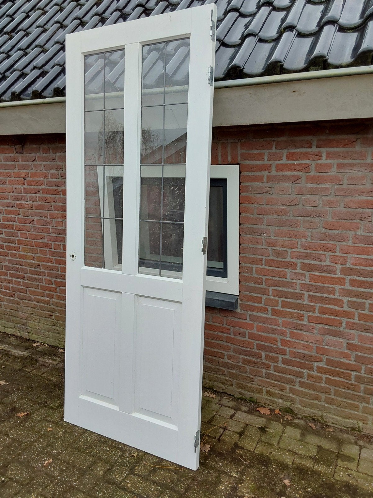 Witte binnendeur met glas in lood. 252 hoog 93 breed stomp, 80 tot 100 cm, Binnendeur, Ophalen of Verzenden, Zo goed als nieuw