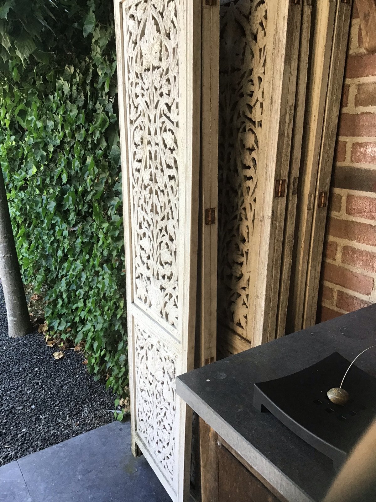 Decoratief kamerscherm met houtsnijwerk, Ophalen of Verzenden, Gebruikt