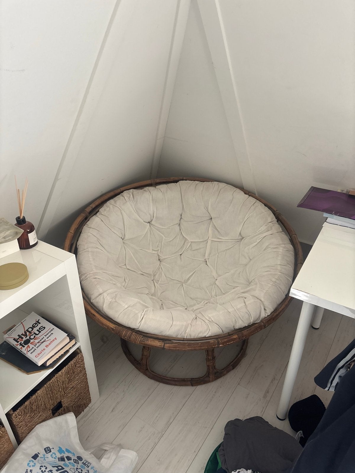 Comfortabele Papasan Loungestoel met Kussen, Huis en Inrichting, Ophalen, Gebruikt, Riet of Rotan, 100 tot 125 cm