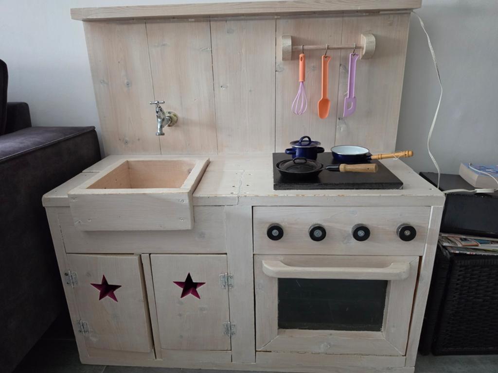 Handgemaakte Steigerhouten Speelkeuken met Accessoires, Ophalen, Gebruikt, Hout, Speelkeuken