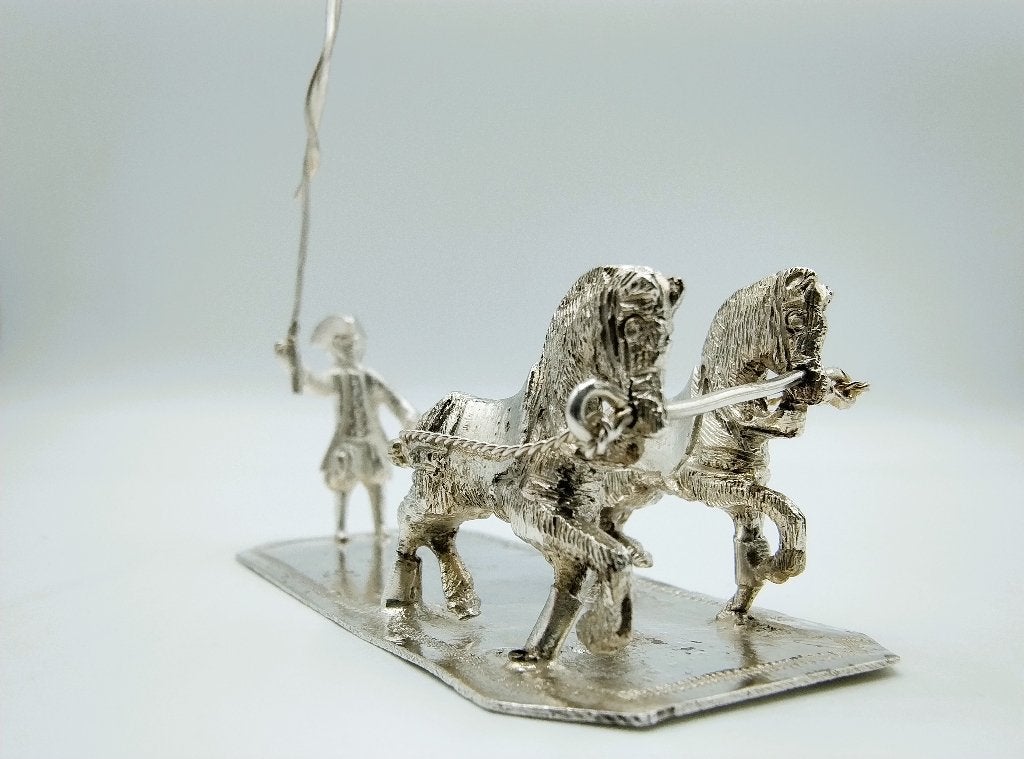 Zilveren miniatuur tweespan, W. Freen, Dordrecht, 19e eeuws, Verzenden, Zilver