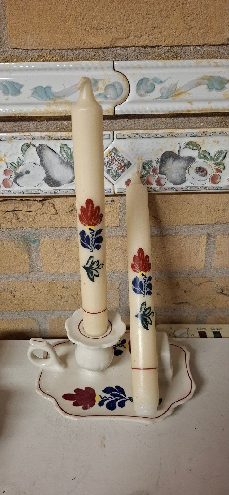 Boerenbont kandelaar met kaarsen, Ophalen of Verzenden, Keramiek of Aardewerk