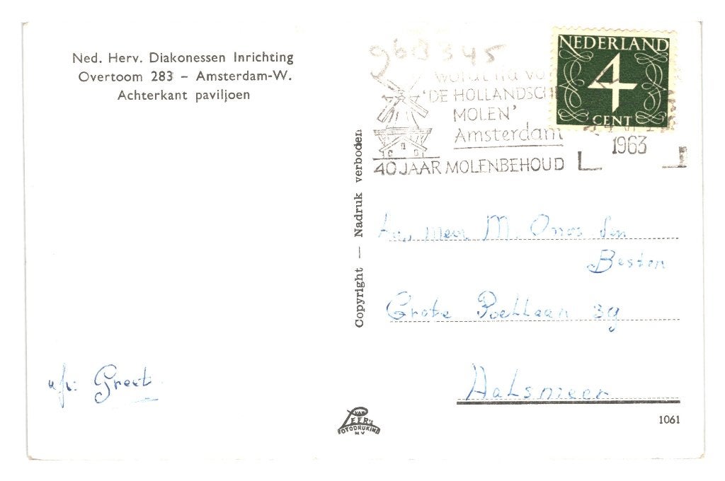 968345	Amsterdam	1963  Diakonessen Inrichting	Overtoom 283, Ophalen of Verzenden, 1960 tot 1980, Gelopen, Noord-Holland