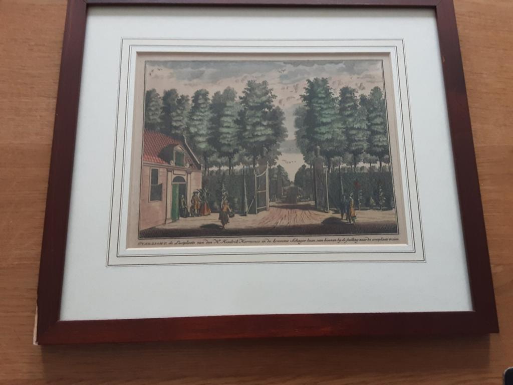 Pentekening: Overzicht Lustplaats H. Hendrik Hermansz, Antiek en Kunst, Kunst | Etsen en Gravures, Overige technieken, Handgekleurd