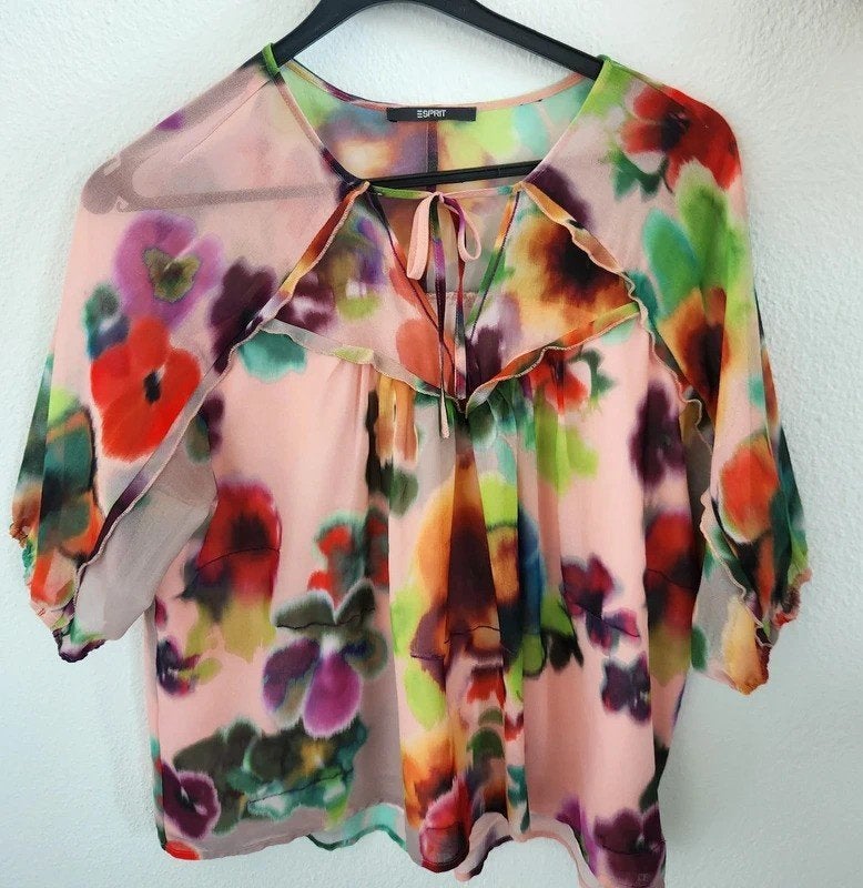 Blouse kleur licht roze en meer kleurig, maat m, merk esprit, Maat 38/40 (M), Meerkleurig, Ophalen of Verzenden, Zo goed als nieuw