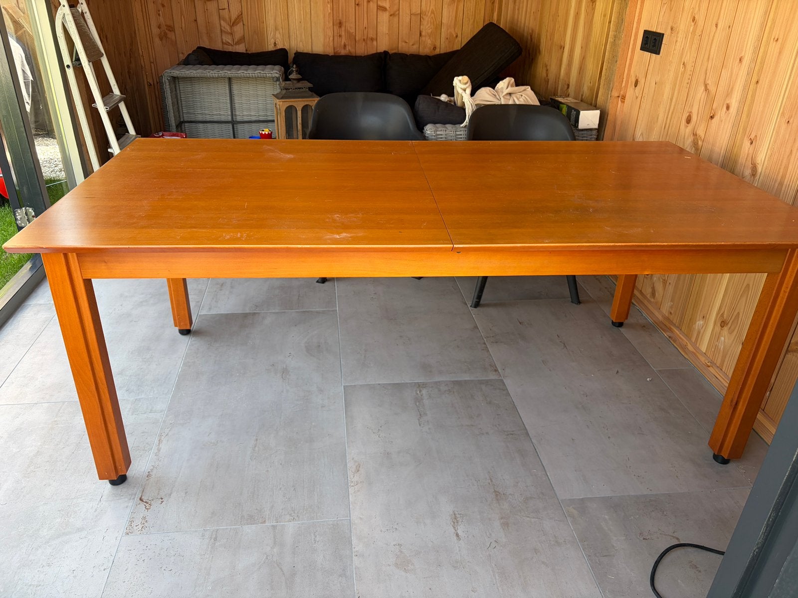 Kersenhouten eettafel, strak model, Ophalen, 200 cm of meer, 50 tot 100 cm, Zo goed als nieuw