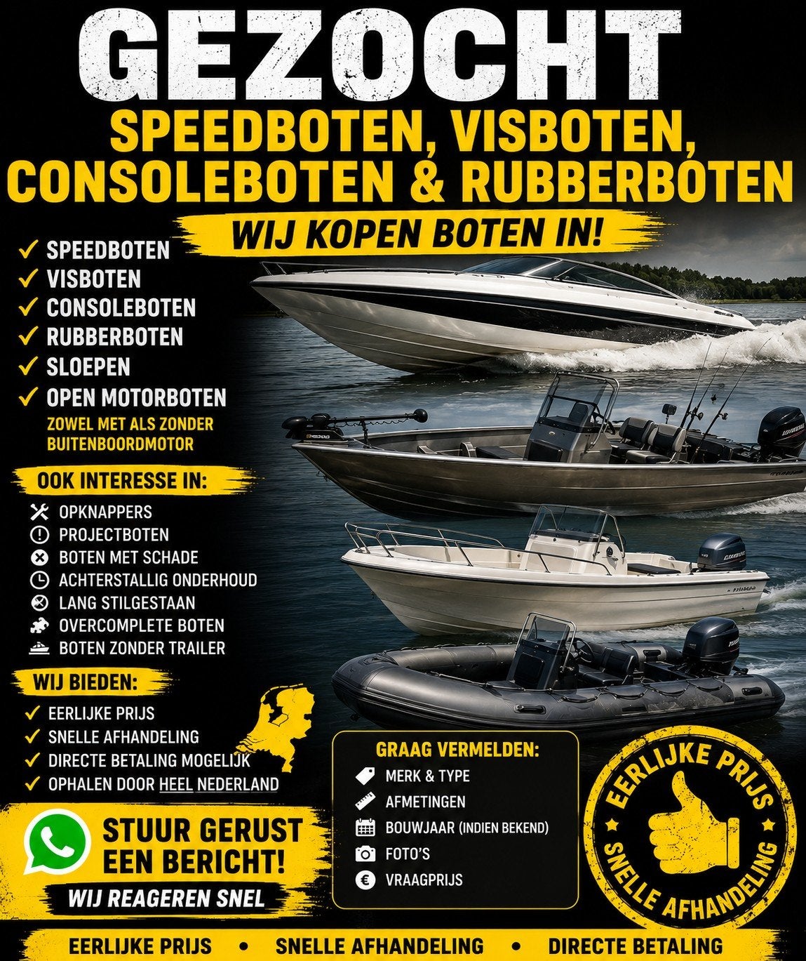 🚤 Wij Kopen Boten In - Speedboten, Visboten & Rubberboten, Watersport en Boten, Speedboten, Beekman, Gebruikt, Beekman, Beekman