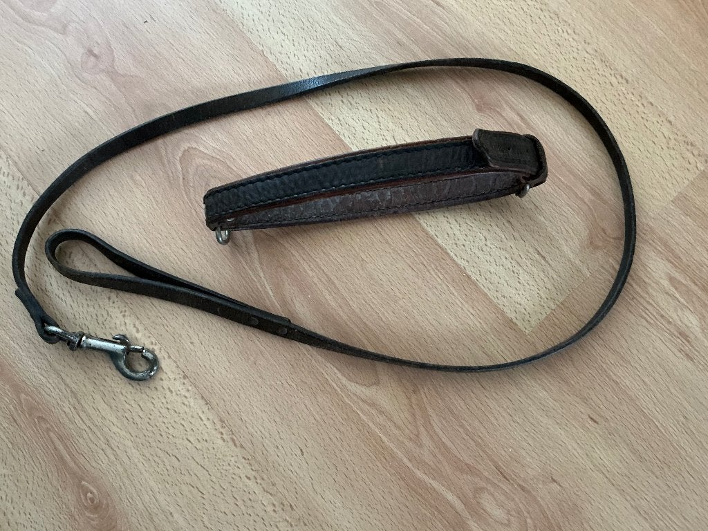 Leren honden halsband en riem, gratis, Ophalen, Gebruikt