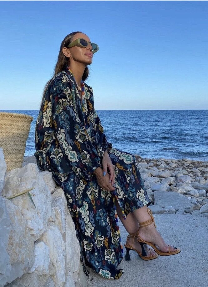 Zara kimono/jurk M 40/42 blauw met zakken en ceintuur, Blauw, Maat 42/44 (L), Ophalen of Verzenden, Zo goed als nieuw