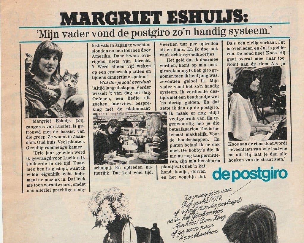 Retro reclame 1976 Postgiro met Margriet Eshuijs Zaandam, Verzenden, Overige typen