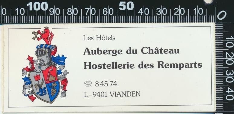 Sticker: Auberge du Chateau Hostellerie - Vianden, Ophalen of Verzenden, Zo goed als nieuw, Bedrijf of Vereniging
