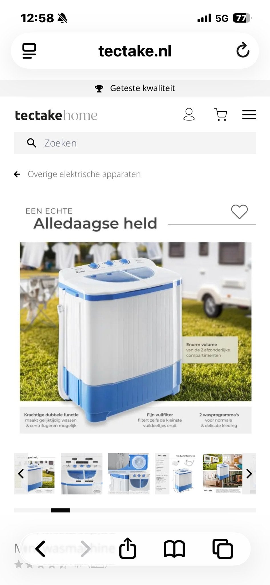 Tectake Mini Wasmachine met Centrifuge - Compact & Krachtig, Ophalen, Minder dan 1200 toeren, 4 tot 6 kg, Bovenlader