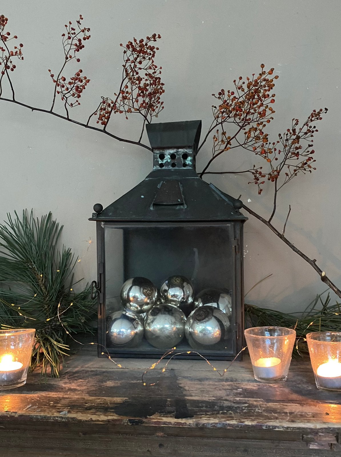 Antiek franse lantaarn, kerst vitrine, Ophalen of Verzenden