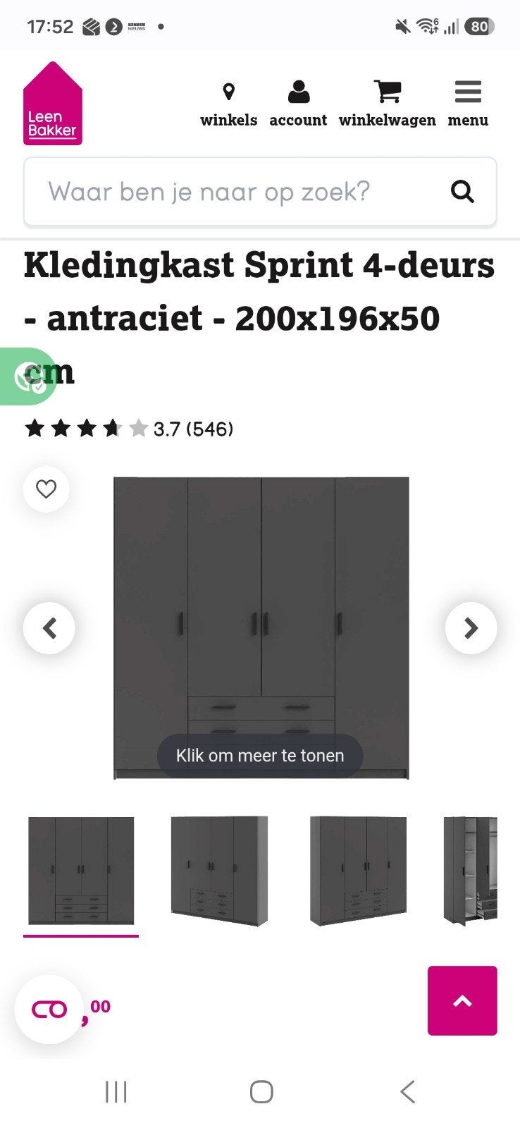 4 deur kleding kast 0,5 jaar oud, Ophalen, Gebruikt, 50 tot 75 cm, 150 tot 200 cm
