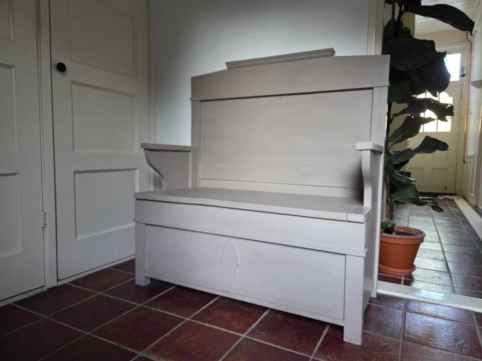 Massief houten bankje in landelijke stijl, Ophalen, Gebruikt, Overige kleuren, Landelijke stijl