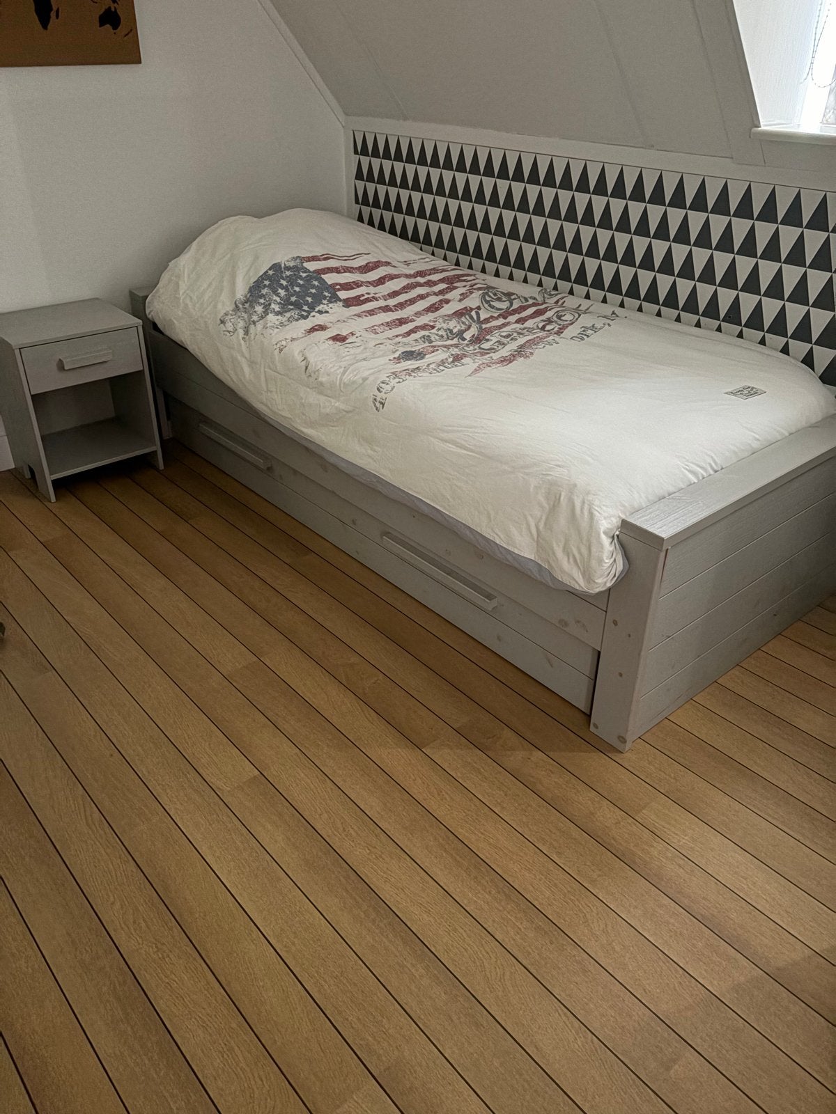 Eenpersoonsbed met grote lade en nachtkastje (Wood), Ophalen, Gebruikt, 90 cm, Eenpersoons