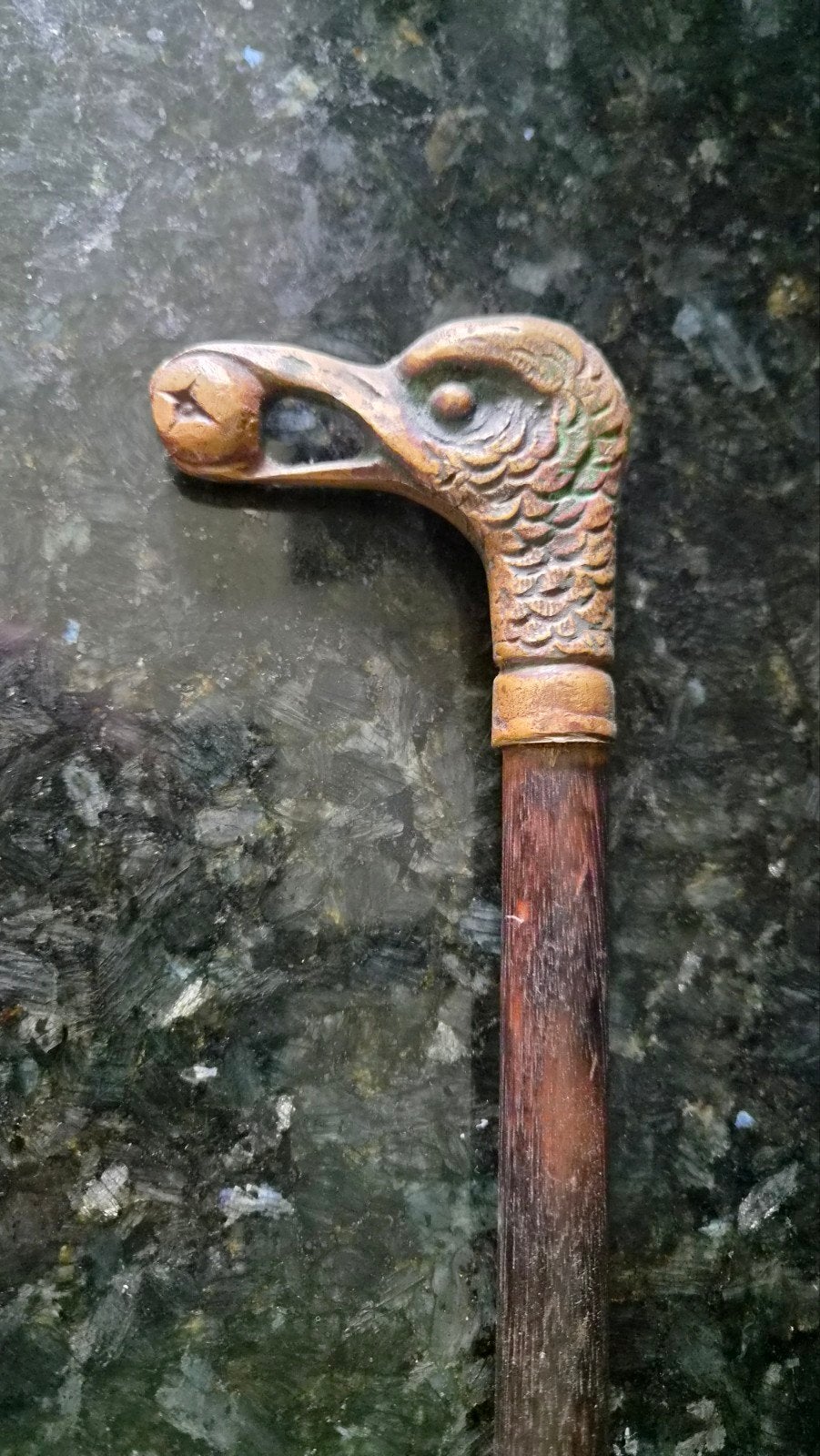 Wandelstok met bronzen vogelkop., Antiek en Kunst, Antiek | Overige Antiek, Ophalen of Verzenden