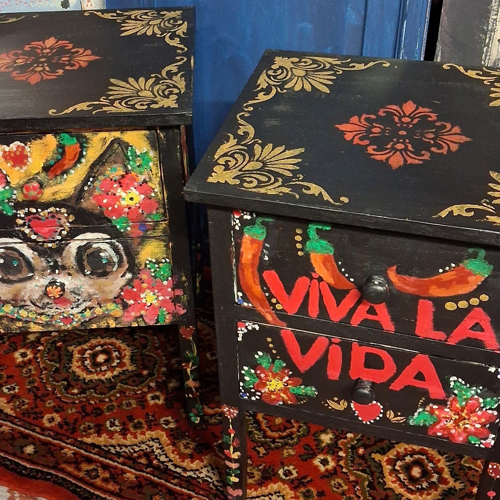 Folk art /Mexicaans/Handgeschilderd/Nachtkastje/Kastje, Ophalen