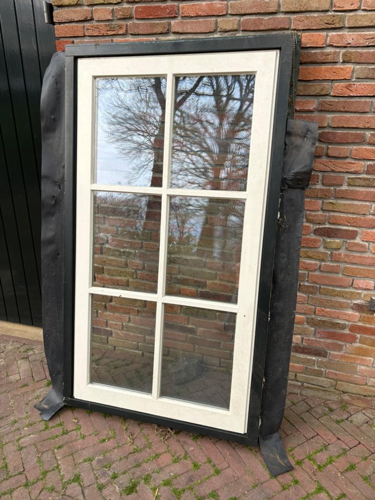 Hardhouten kozijn met HR++ beglazing, Doe-het-zelf en Verbouw, Glas en Ramen, Ophalen, Gevelraam of Ruit, Gebruikt, 80 tot 120 cm