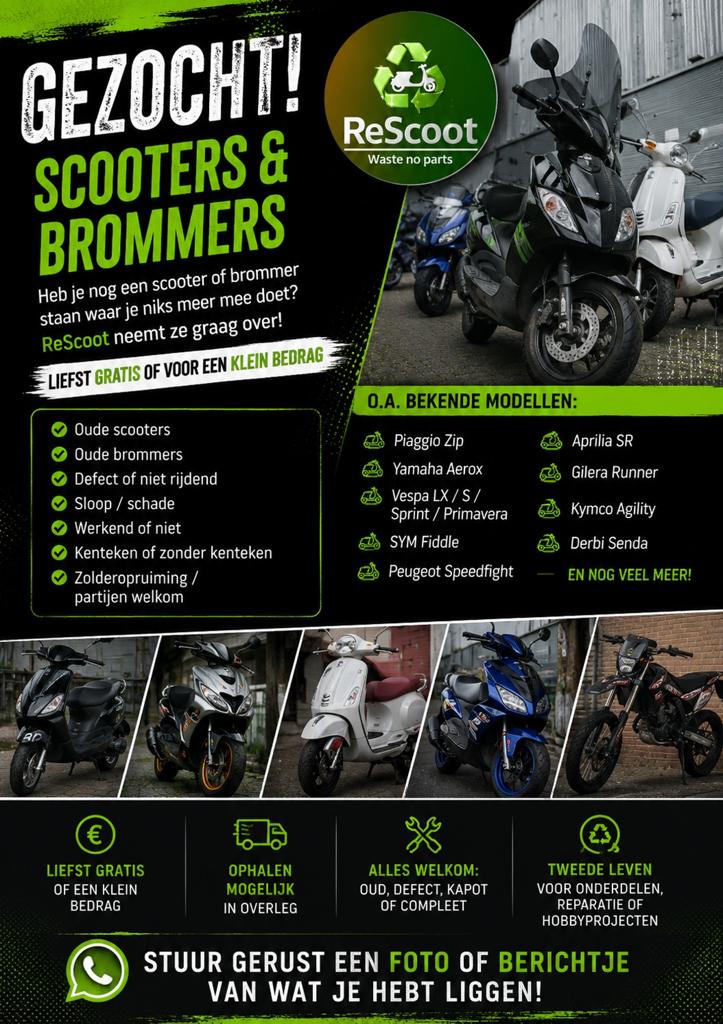 Gezocht: Scooters & Brommers - Gratis of kleine vergoeding, Ophalen, Gebruikt, Benzine
