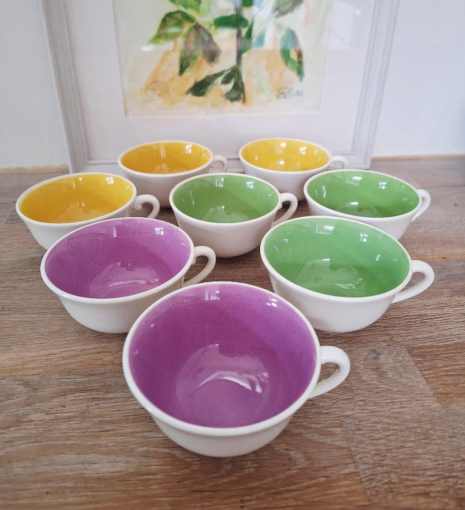 Vintage GIEN, kopjes, pastelkleuren 60's, 8x, Ophalen
