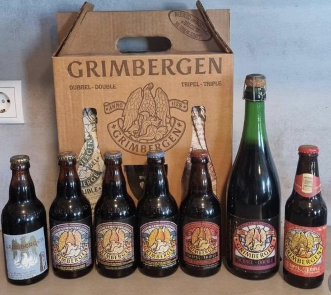 Grimbergen: 5x 33cl <'84-'91, 30cl '04, 75cl & Giftset '91, Verzamelen, Biermerken, Zo goed als nieuw, Flesje(s), Overige merken