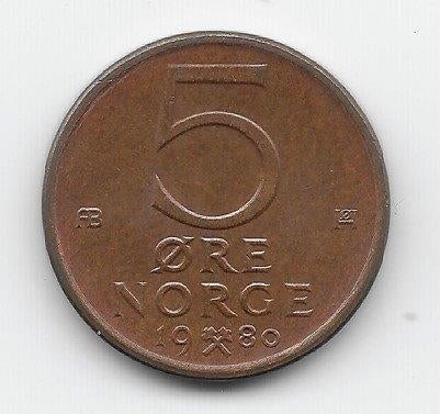Noorwegen 5 øre 1980 (zonder ster) KM# 415, Verzenden, Overige landen, Losse munt