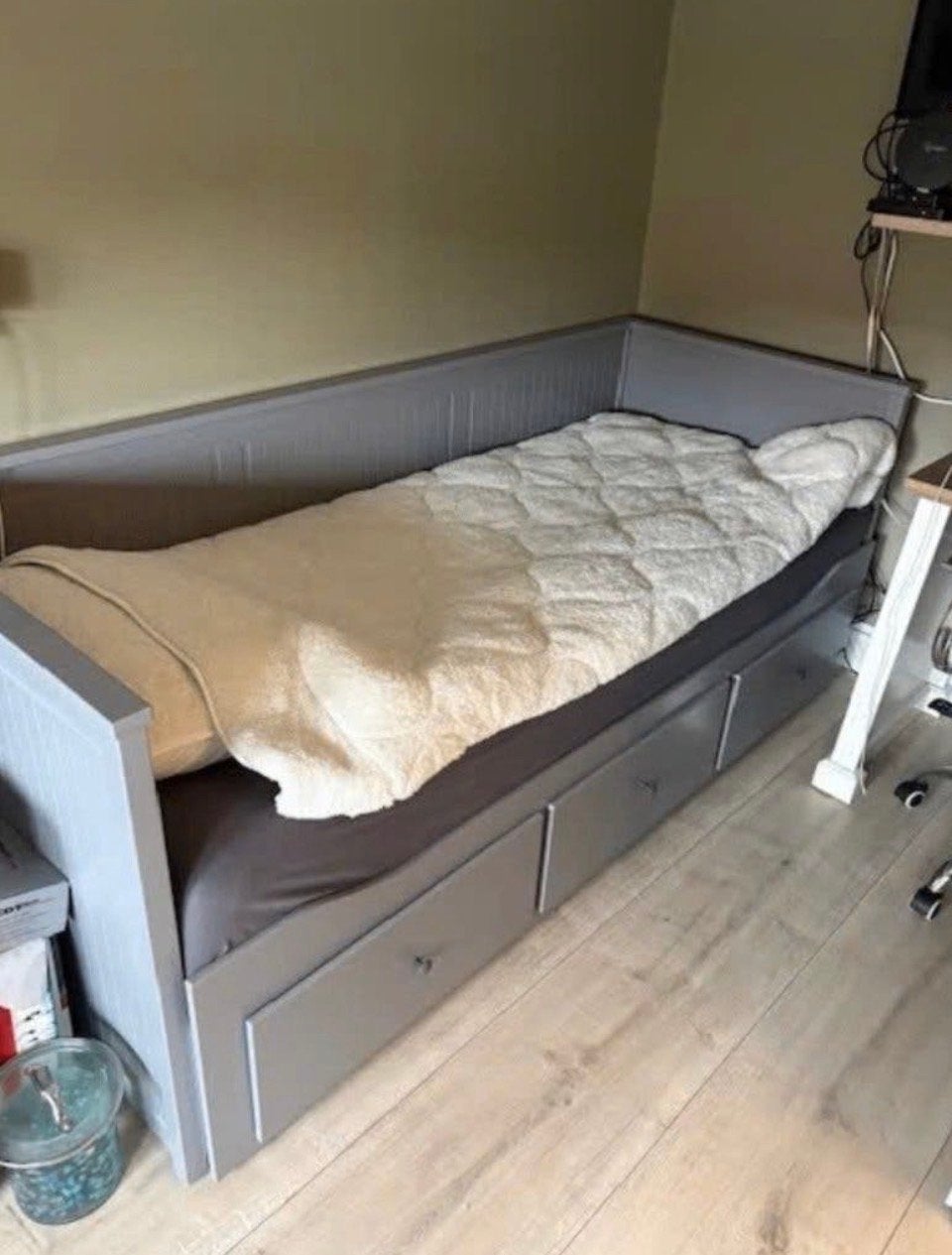 IKEA Hemnes bedbank met 2 lades - Grijs zgan, Bed, Tweepersoons, Ophalen of Verzenden, 80 cm
