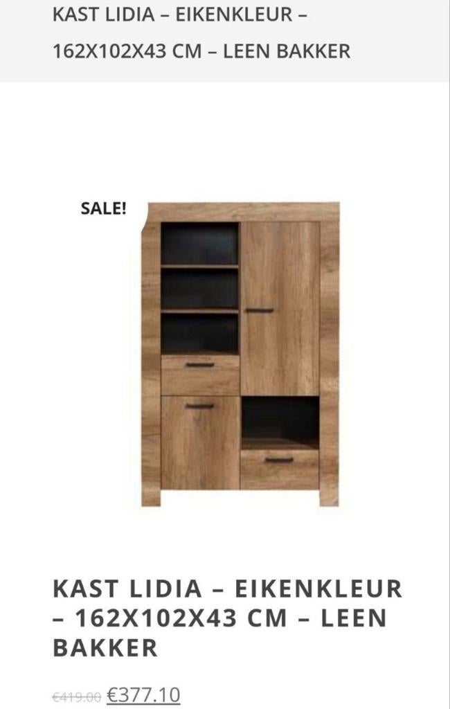 Kast Lidia Eikenkleur - 162x102x43 cm - Leen Bakker, Ophalen of Verzenden