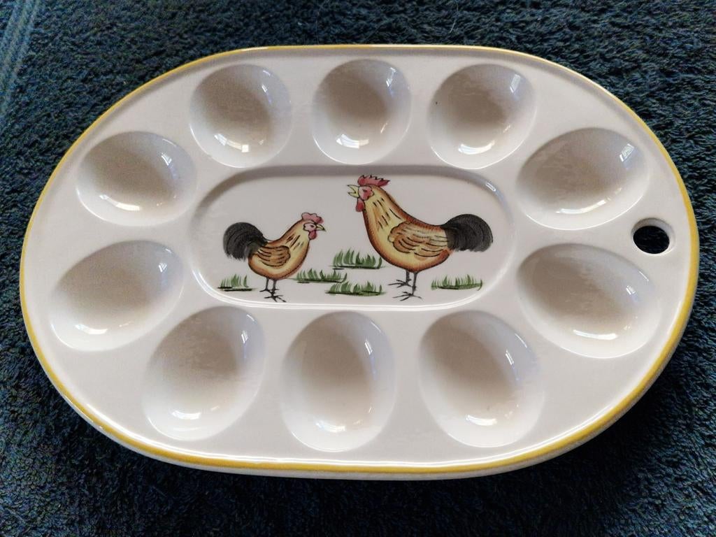 Keramiek Eierschaal decoratie Kip en Haan voor 10 eieren, Diversen, Ophalen of Verzenden, Zo goed als nieuw