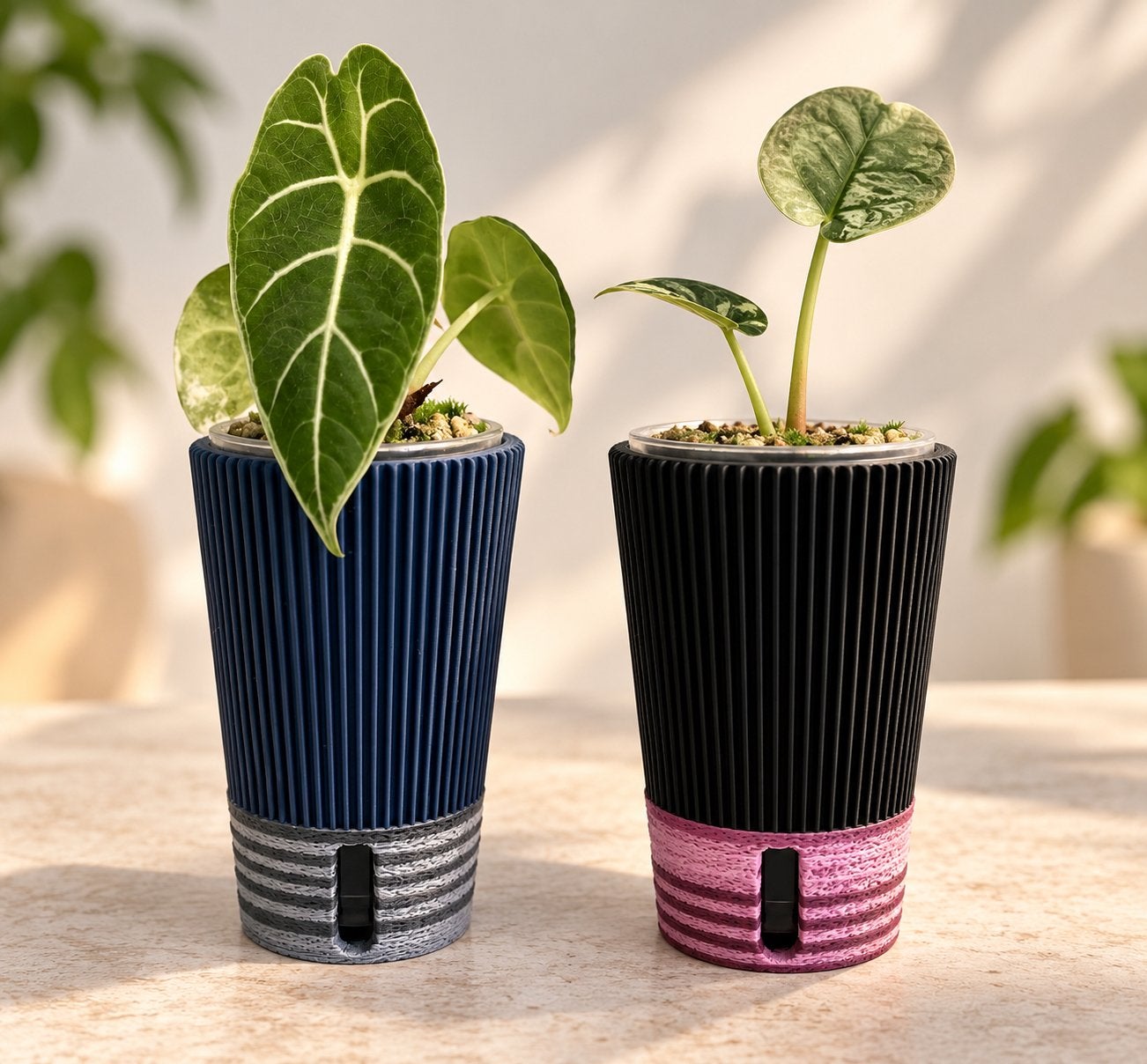 Alocasia planten pot | Zwart & Oud Roze, Rond, Ophalen of Verzenden, Zo goed als nieuw, Aardewerk